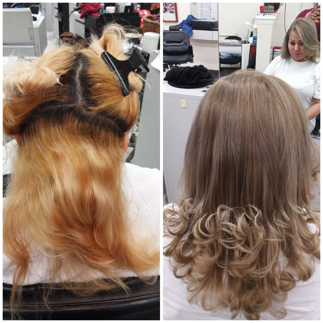 Dominican blowout before and after results on natural hair at Melania Hair Salon